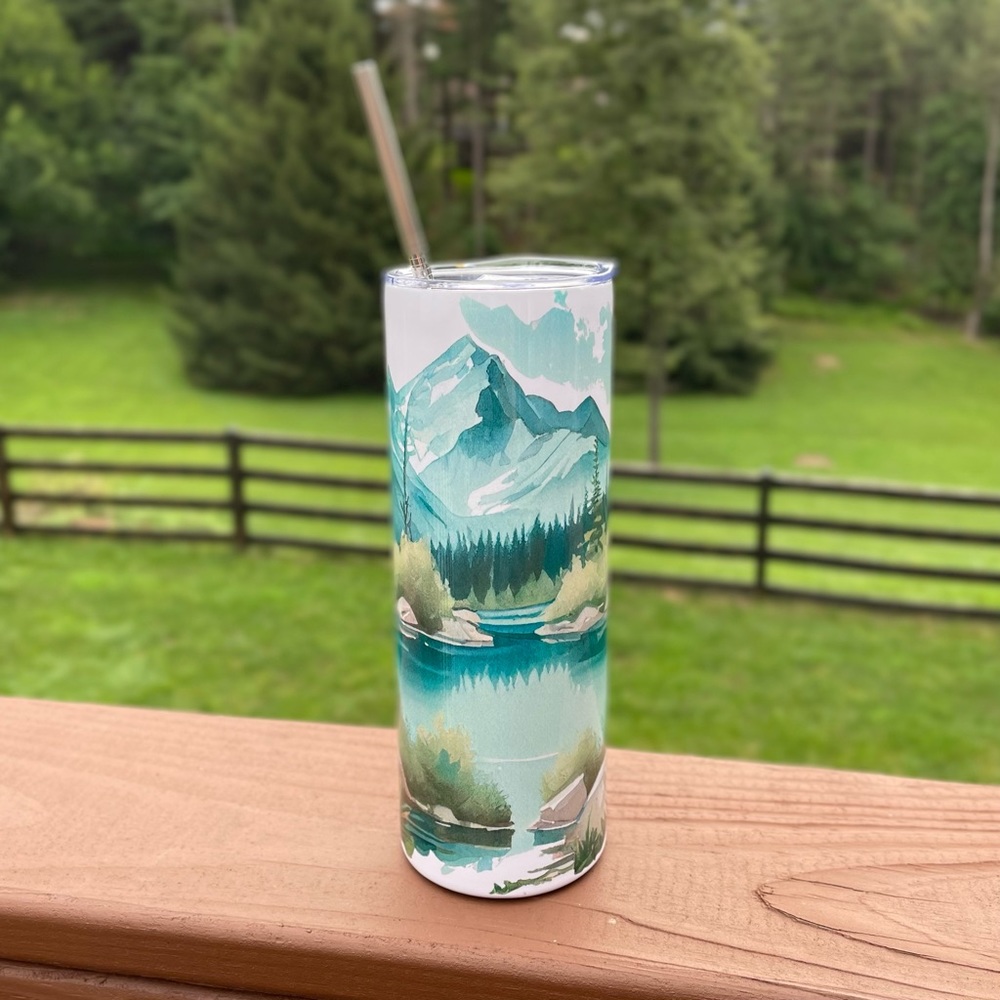 20 Oz Skinny Straight Tumbler - Mountain Design